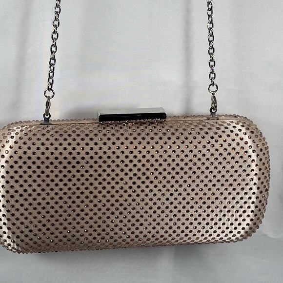 Charming Charlie RSVP Rose Colored Sequin Jeweled Hardcase Clutch Evening Bag - Picture 2 of 13